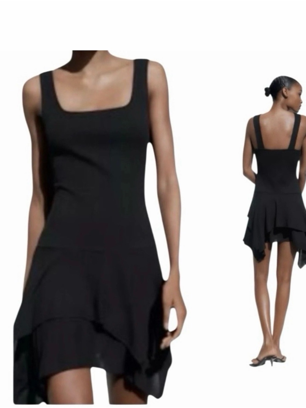 Zara Black Combination Dress with Asymmetrical Hem